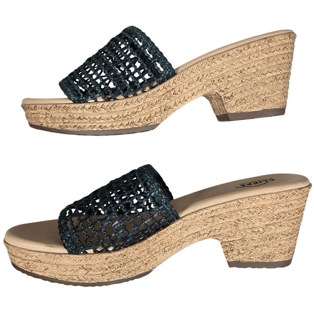 Cliffs by White‎ Mountain Biankka Platform Woven Slide Sandals Black 10 NIB